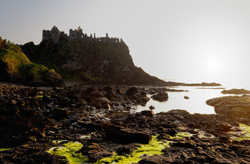 Dunluce Castle, mediaeval ruin between Portrush and Bushmills. North Antrim Coast Road, County...