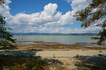 Free beach of lake Trasimeno at Isola Polvese, Italy
