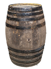 Old vintage wooden barrel, png stock photo file cut out and isolated on a transparent background