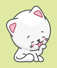 White cat, pet character. Cute drawing in kawaii style.
