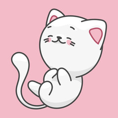 White cat, pet character. Cute drawing in kawaii style.
