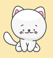 Obraz premium White cat, pet character. Cute drawing in kawaii style. 