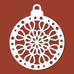 Fototapeta premium Laser cut template of Christmas decoration vector design. Merry Christmas ball with snowflake for the Christmas tree. X-mas symbol for New Year decorations, paper and wood cutting, printing.