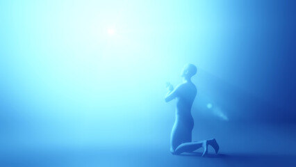 Fototapeta na wymiar 3d illustration of a man praying to a shining God