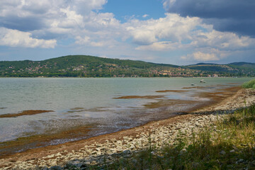 Free beach of lake Trasimeno at Isola Polvese, Italy
