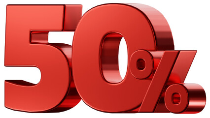 Sale 50 Percent discount number, red glossy, 3d rendering