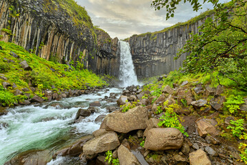 Waterfall Svartifoss at Vatnajökull National Park in Iceland