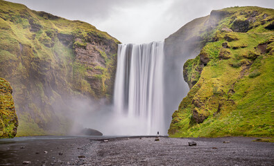 Waterfall Skogafoss in Iceland - long time exposure