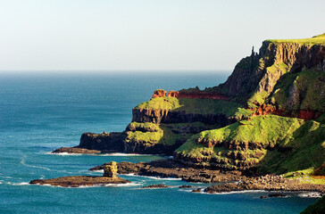 The Giant's Causeway, Northern Ireland. Along the basalt cliff path to the rock pinnacle features...