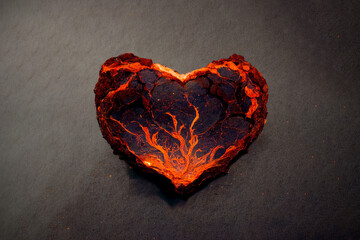 Flame symbol of love. An unusual gift for Valentine's Day. Scorching fire in the shape of a heart. Beautiful heart made of fiery lava