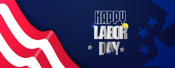 Labor Day celebration concept banner design with American flag Horizontal vector illustration.