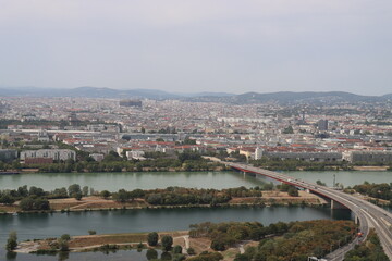 Fototapeta premium View of the observation deck of the Danube Tower on Vienna on a sunny day