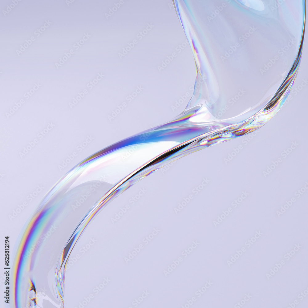 Fototapete Thin film spectrum gradient effect flow, dynamic liquid wave abstract 3d rendering shape