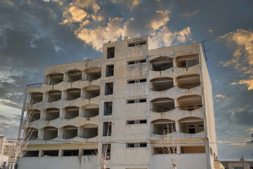 The abandoned city, ghost town, Varosha in Famagusta, North Cyprus. The local name is "Kapali Maras" in Cyprus. A selective focus photo.