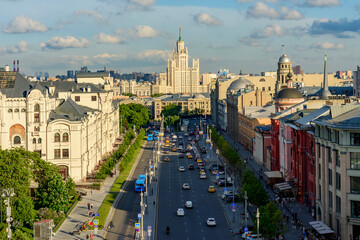 Moscow cityscape with Kotelnicheskaya Embankment Building (one of seven Stalin skyscrapers), Russia
