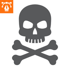 Skull and crossbones solid icon, glyph style icon for web site or mobile app, halloween and danger, bone vector icon, simple vector illustration, vector graphics with editable strokes.