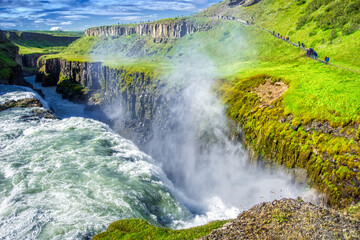 Naklejka na ściany i meble Gullfoss waterfall located in canyon on Hvita river, Iceland - hdr photograph