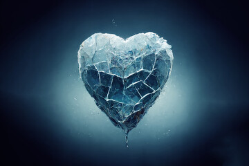 Brilliant piece of ice in the shape of a heart. An unusual gift for Valentine's Day. Beautiful heart made of ice. Symbol of love from cold ice