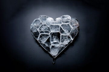 Symbol of love from cold ice. Beautiful heart made of ice. An unusual gift for Valentine's Day. Brilliant piece of ice in the shape of a heart