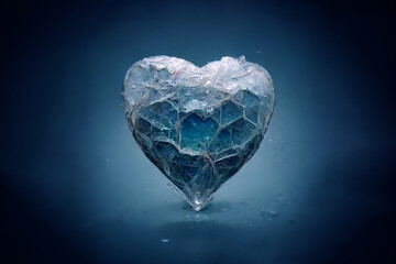 An unusual gift for Valentine's Day. Brilliant piece of ice in the shape of a heart. Beautiful heart made of ice. Symbol of love from cold ice
