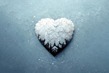 An unusual gift for Valentine's Day. Brilliant piece of snow in the shape of a heart. Symbol of love from cold snow. Beautiful heart made of ice