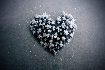 Brilliant piece of ice in the shape of a heart. An unusual gift for Valentine's Day. Beautiful heart made of ice. Symbol of love from cold ice