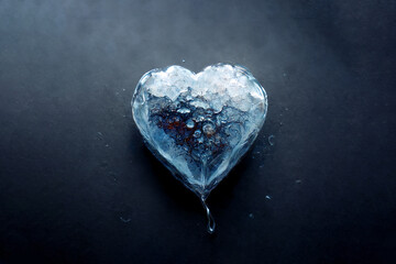 Symbol of love from cold ice. Beautiful heart made of ice. Brilliant piece of ice in the shape of a heart. An unusual gift for Valentine's Day