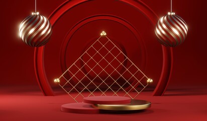 3D rendering of blank product background for cream cosmetics Modern red podium background