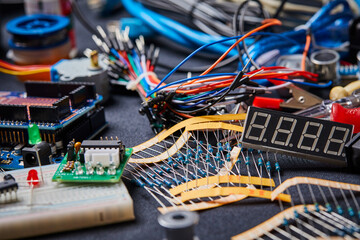 electronic board and tools repairs on black background