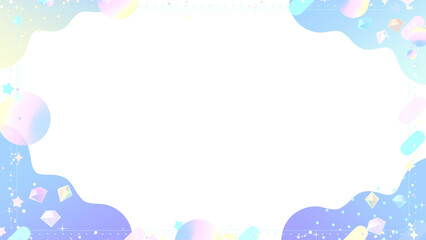 Soft pastel gradient frame with bling bling diamonds, stars, rounded rectangles, and colorful gradient circles on a transparent background.
