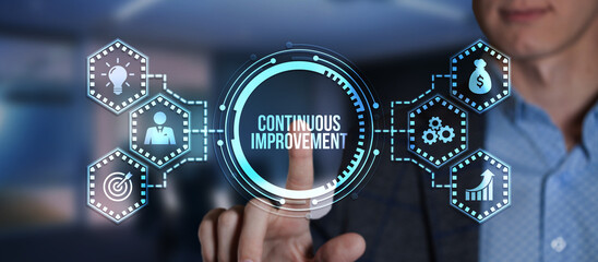 Internet, business, Technology and network concept. Continuous improvement. Virtual button.