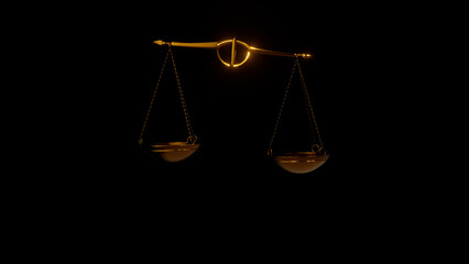 Golden scales represent balance, swinging. The concept of justice and balance. 3d model