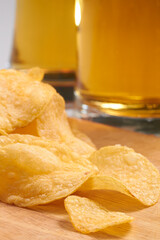 potato chips and beer closeup