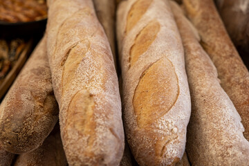 Fresh baked baguettes sold at the farmers market