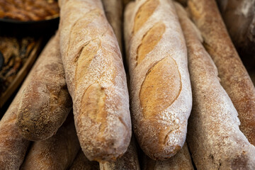 Fresh baked baguettes sold at the farmers market