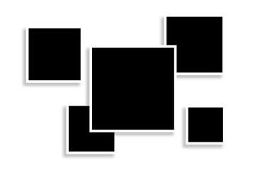 5 Square photo frames in black & white color & a cool layout with a copy space. Used as a printable photo collage template to place album pictures or photographs collection in a classic old style.