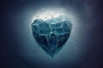 Beautiful heart made of ice. Symbol of love from cold ice. An unusual gift for Valentine's Day. Brilliant piece of ice in the shape of a heart