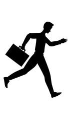 Fototapeta na wymiar Silhouette of man running to office. man carrying suitcase.