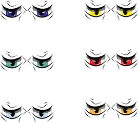 Cartoon beautiful eyes vector set. angry eyes of devil