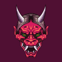 Red oni devil head character mascot
