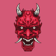 Red oni head character mascot illustration