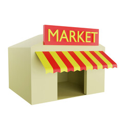 3D rendering market icon on transparent  background 