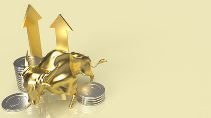 The gold bull and coins for business concept 3d rendering