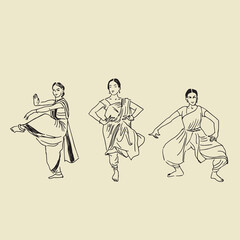 Vector illustration of traditonal indian dance poses