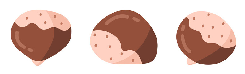 A set of peeled chestnuts. Illustration isolated on white background.