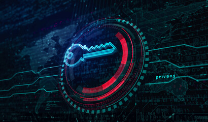 Cyber security with Key symbol digital concept 3d illustration