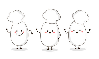 Set of rice seed cartoons with chef hats isolated on white background vector illustration.