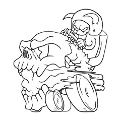 Coloring illustration of cartoon skull head car mascot