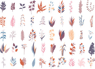 Set of leaf icons in doodle style