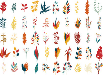 Set of leaf icons in doodle style